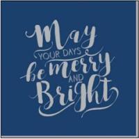 Festive lunch napkin navy and printed silver text 33cm 2 ply