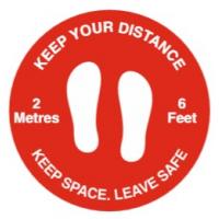 Keep your distance social distancing floor graphic red 50cm 19 65