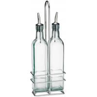 Prima bottle set with stainless steel pourers chrome rack